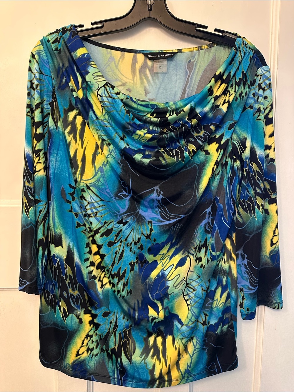 ⭐️ Nygard 12 Blue & Yellow Cowl Neck Long Sleeve Top